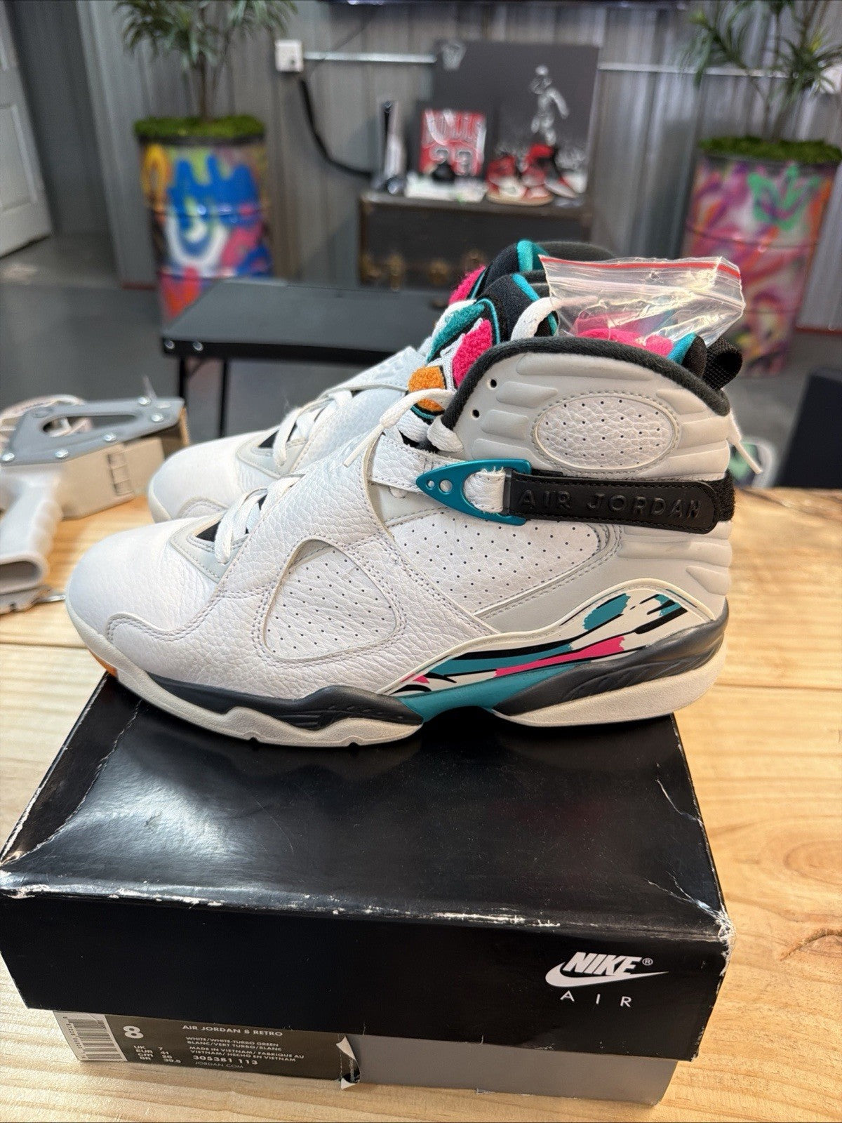Size 8 Jordan 8 Retro South Beach White Turbo Green New (With Box) 305381-113