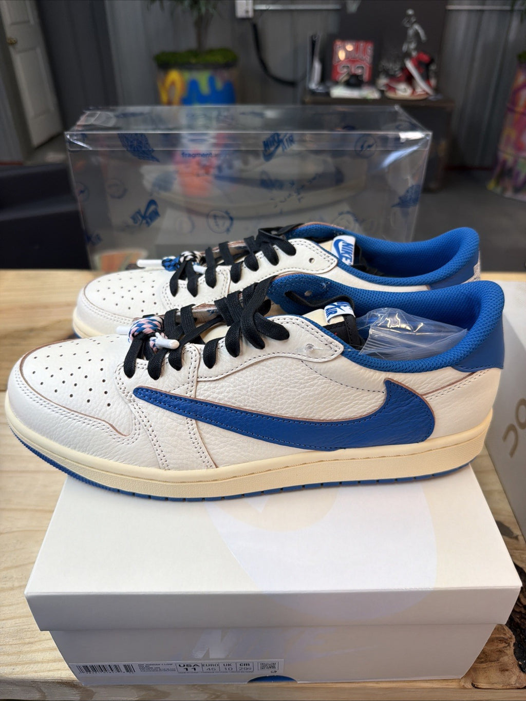 Jordan 1 Retro Low OG SP Fragment x Travis Scott Sail Military Blue Size 11
