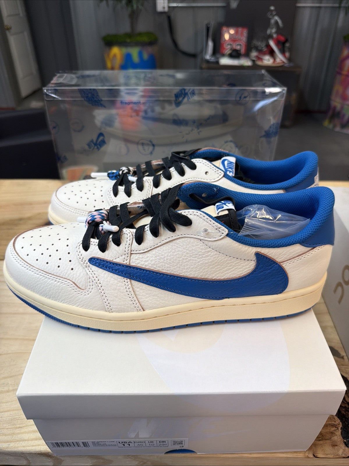 Jordan 1 Retro Low OG SP Fragment x Travis Scott Sail Military Blue Size 11