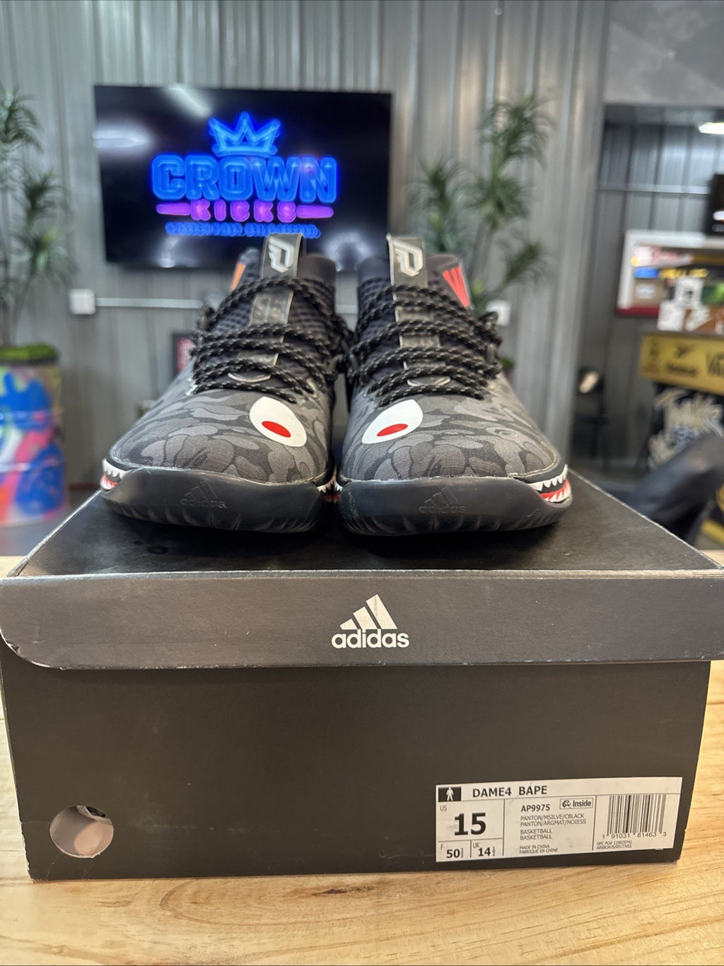 Size 15 - adidas Dame 4 x A Bathing Ape Black Camo 2018