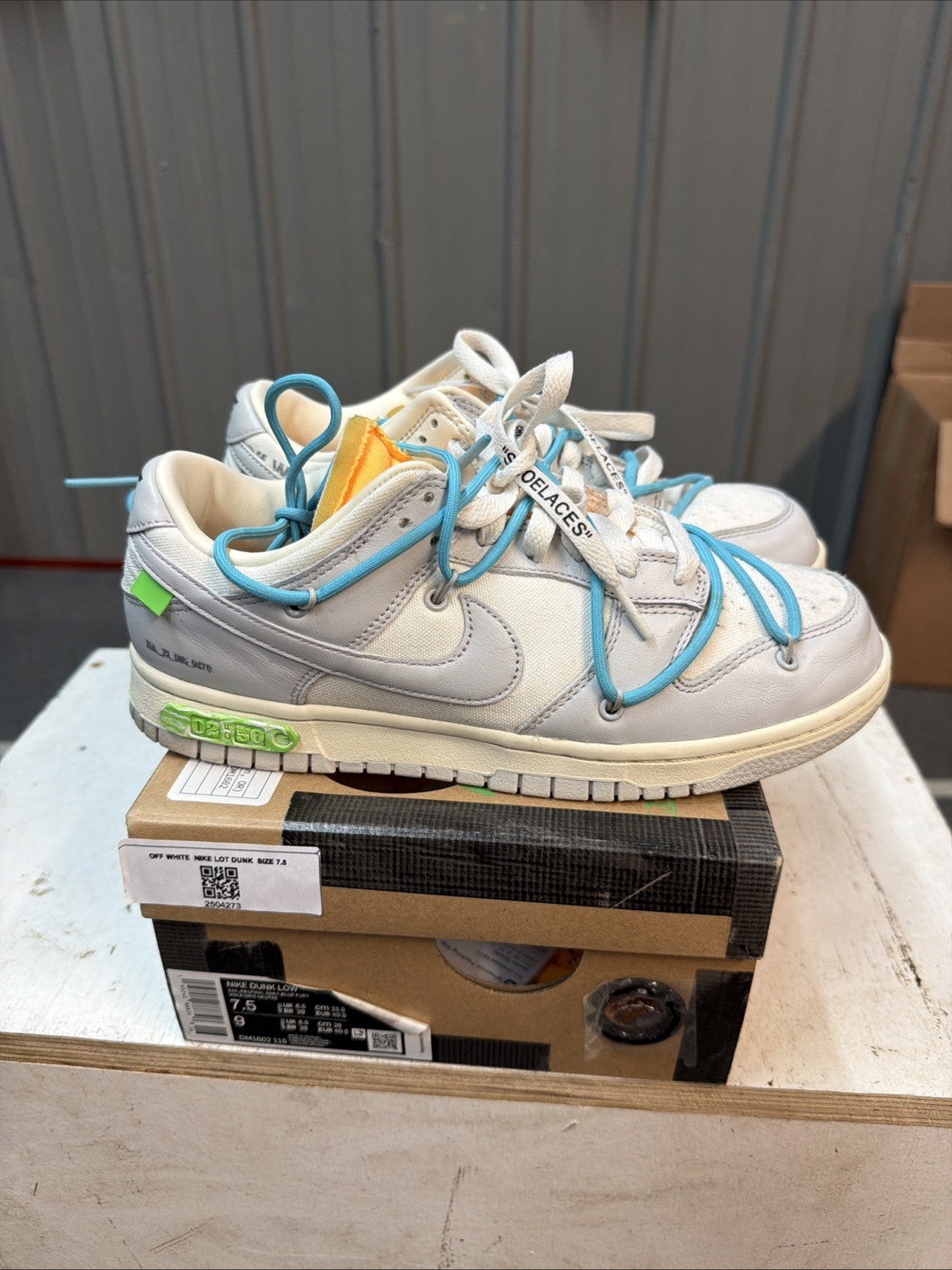 Size 7.5 - Nike Dunk Low x Off-White ‘Lot 02 of 50’ Grey Mens DM1602-115 (Clean)