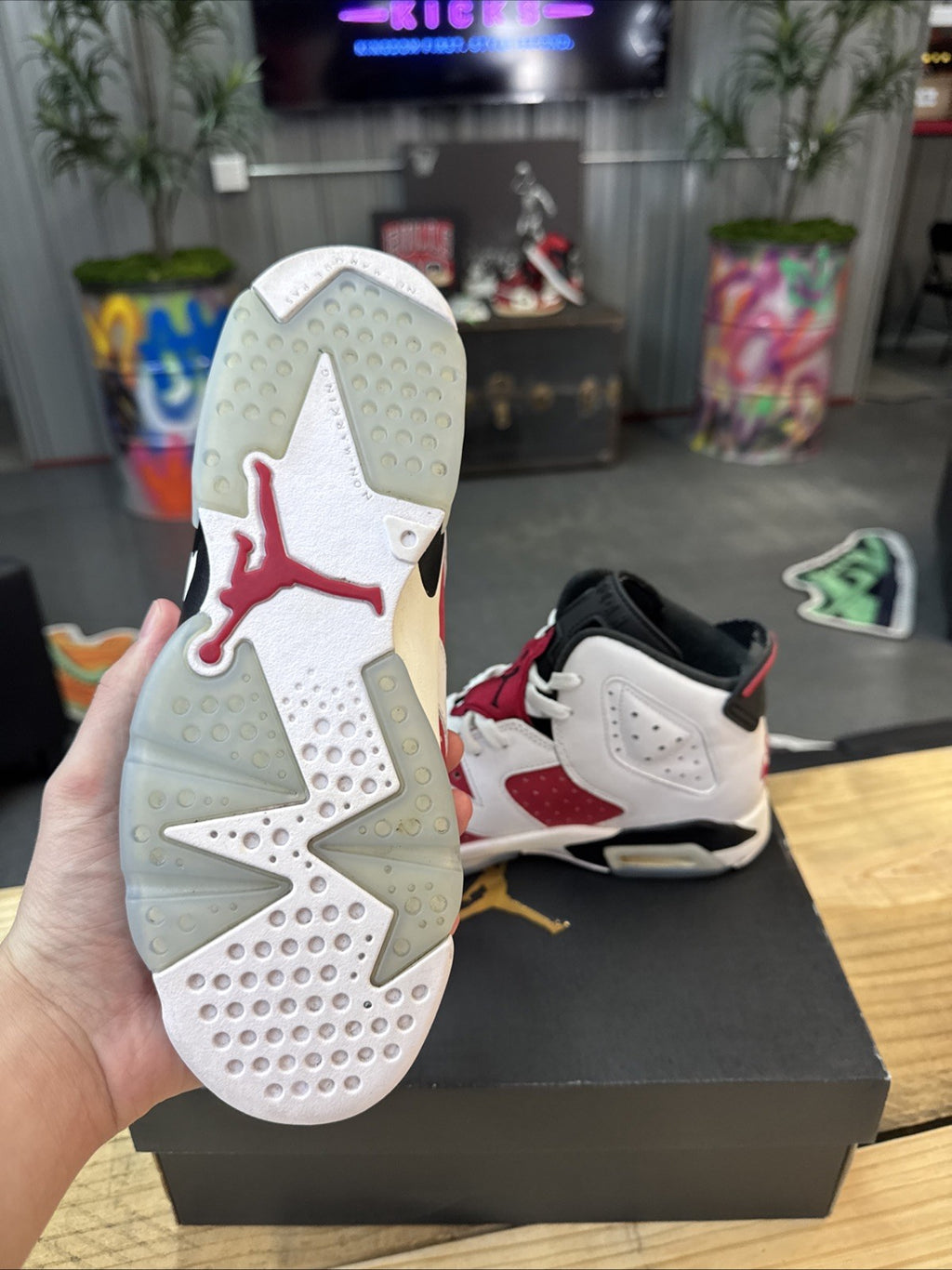 Size 7y - Nike Kids Jordan 6 Retro White Carmine Black