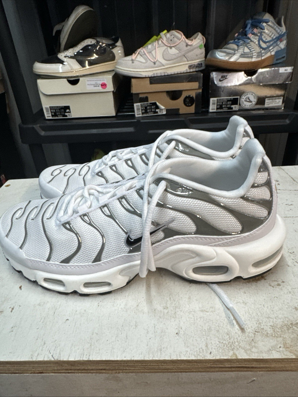 Size 8.5 - Nike AirMax Plus. White /Metallic Silver | No Box