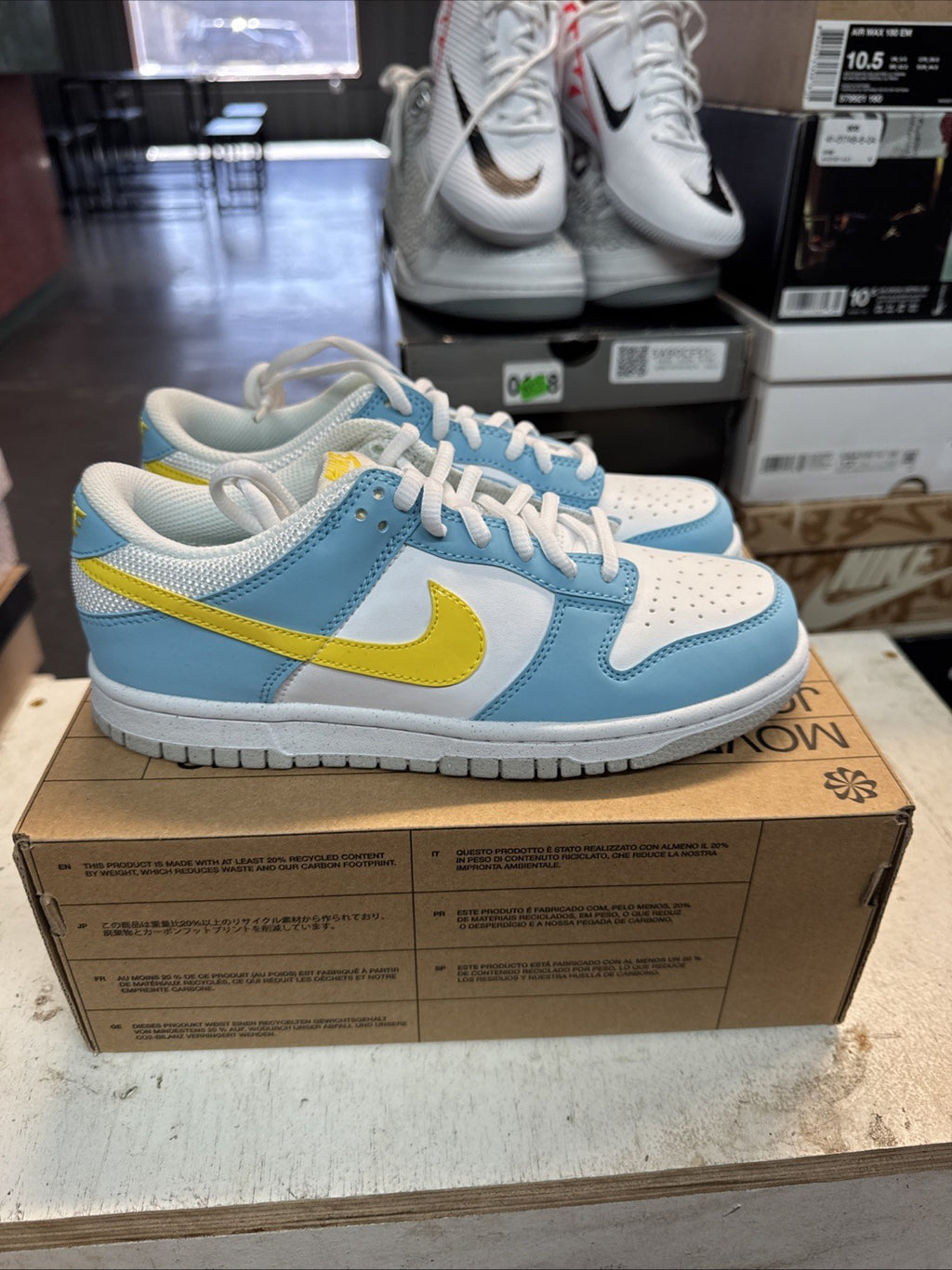Size 4.5Y - Nike Dunk Low GS Blue Chill Yellow Strike White