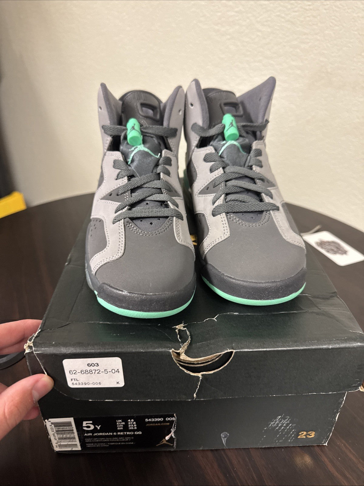 Size 5Y - Jordan 6 Retro GS Green Glow