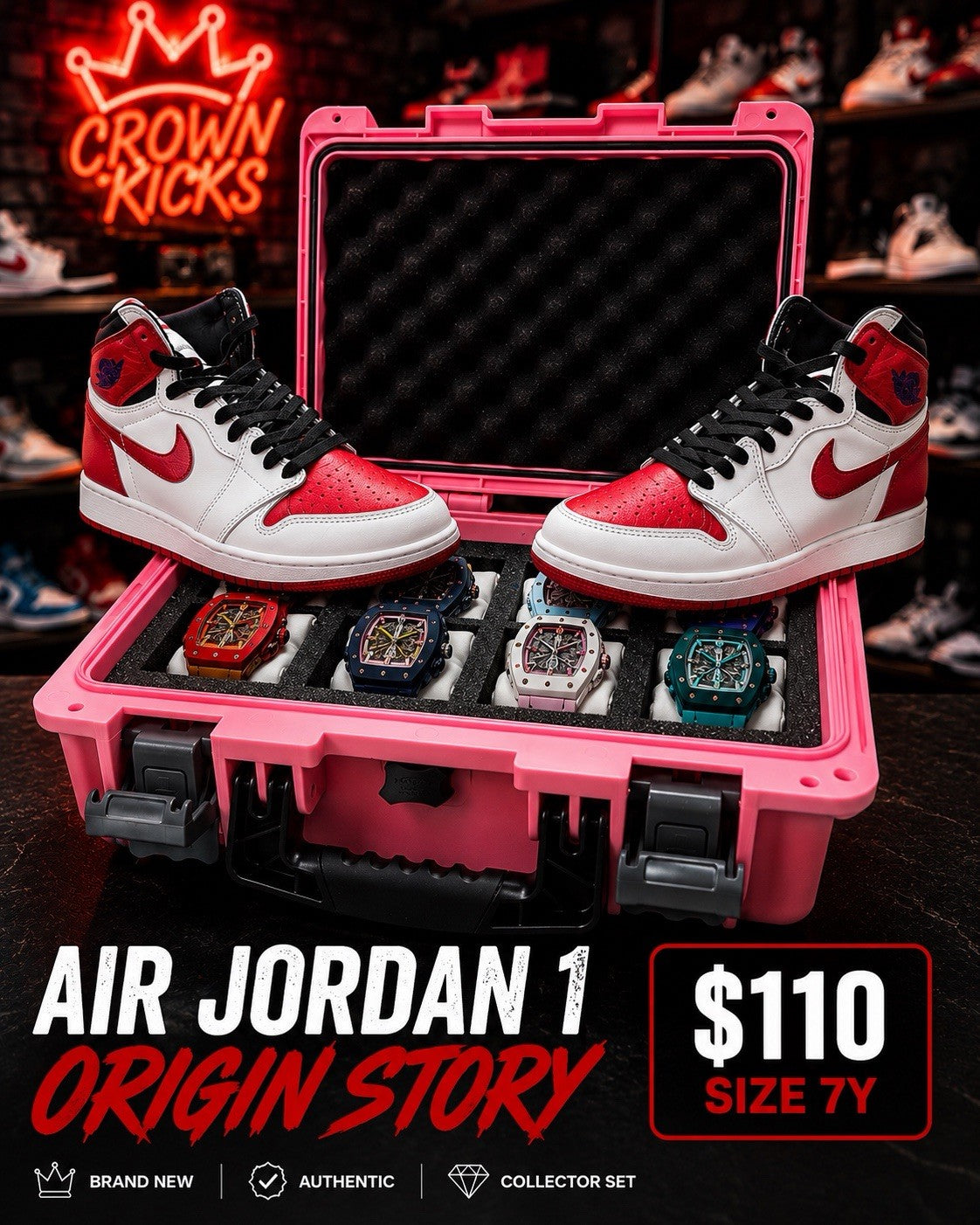Nike Air Jordan 1 Retro OG High Sneakers Size 7Y Heritage Red White Shoes NEW