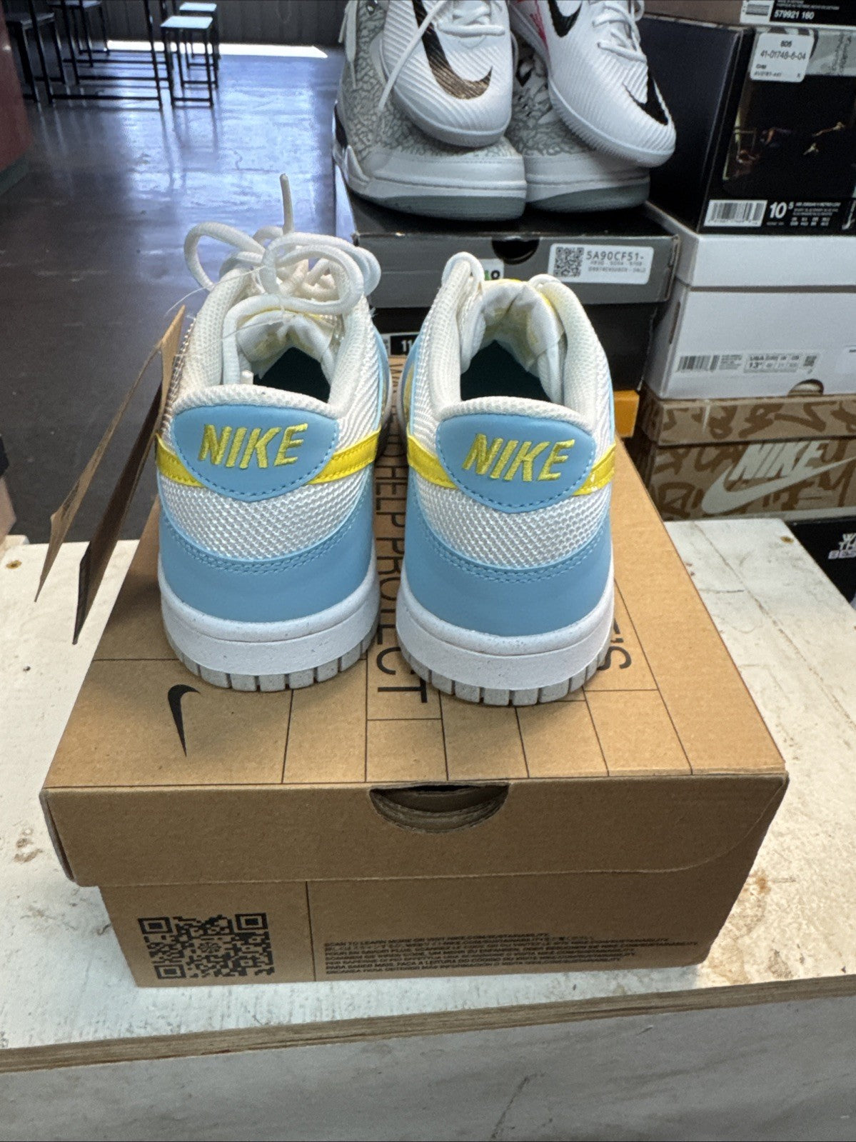 Size 5.5Y - Nike Dunk Low GS Blue Chill Yellow Strike White