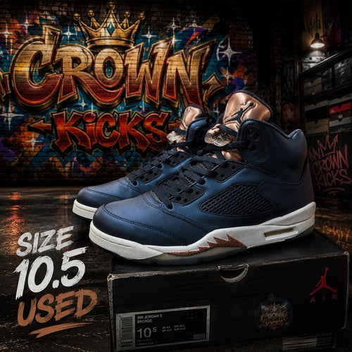 Air Jordan 5 Retro Bronze 136027 416 Obsidian/White/Metallic Bronze Size 10.5