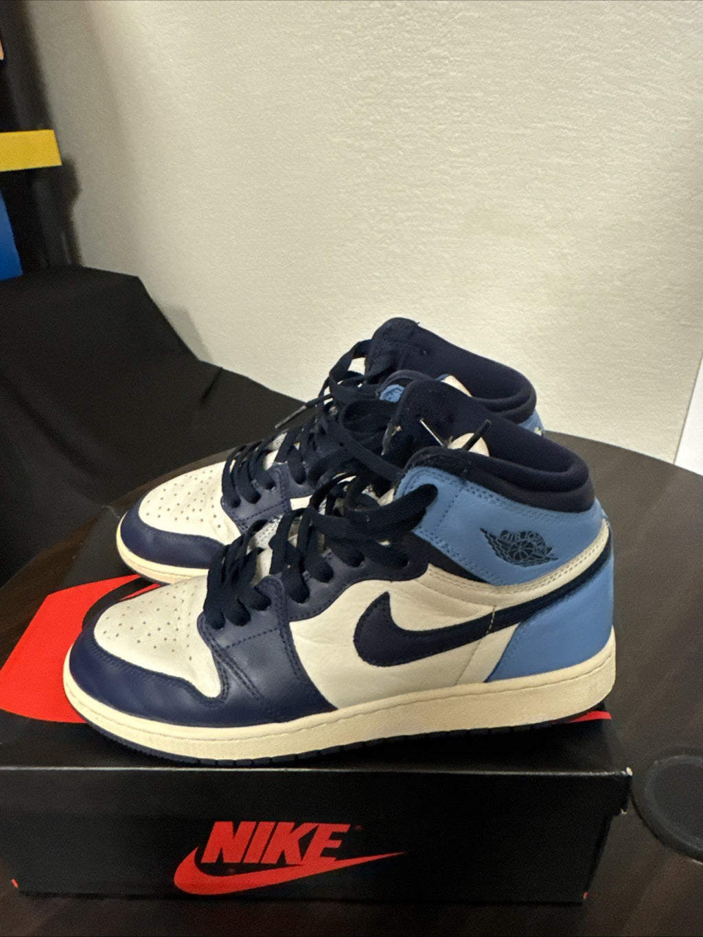 Size 7y - Jordan 1 Retro OG High Obsidian UNC 2019