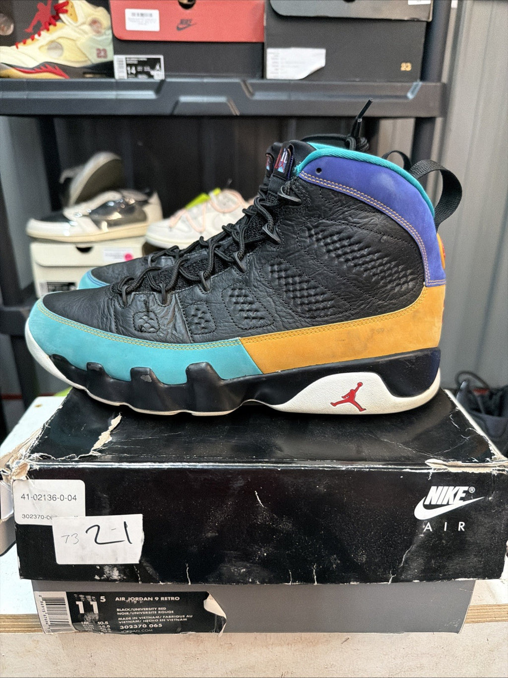 Size 11.5 - Jordan 9 Retro Dream It Do It Black University Gold Men's 302370-065
