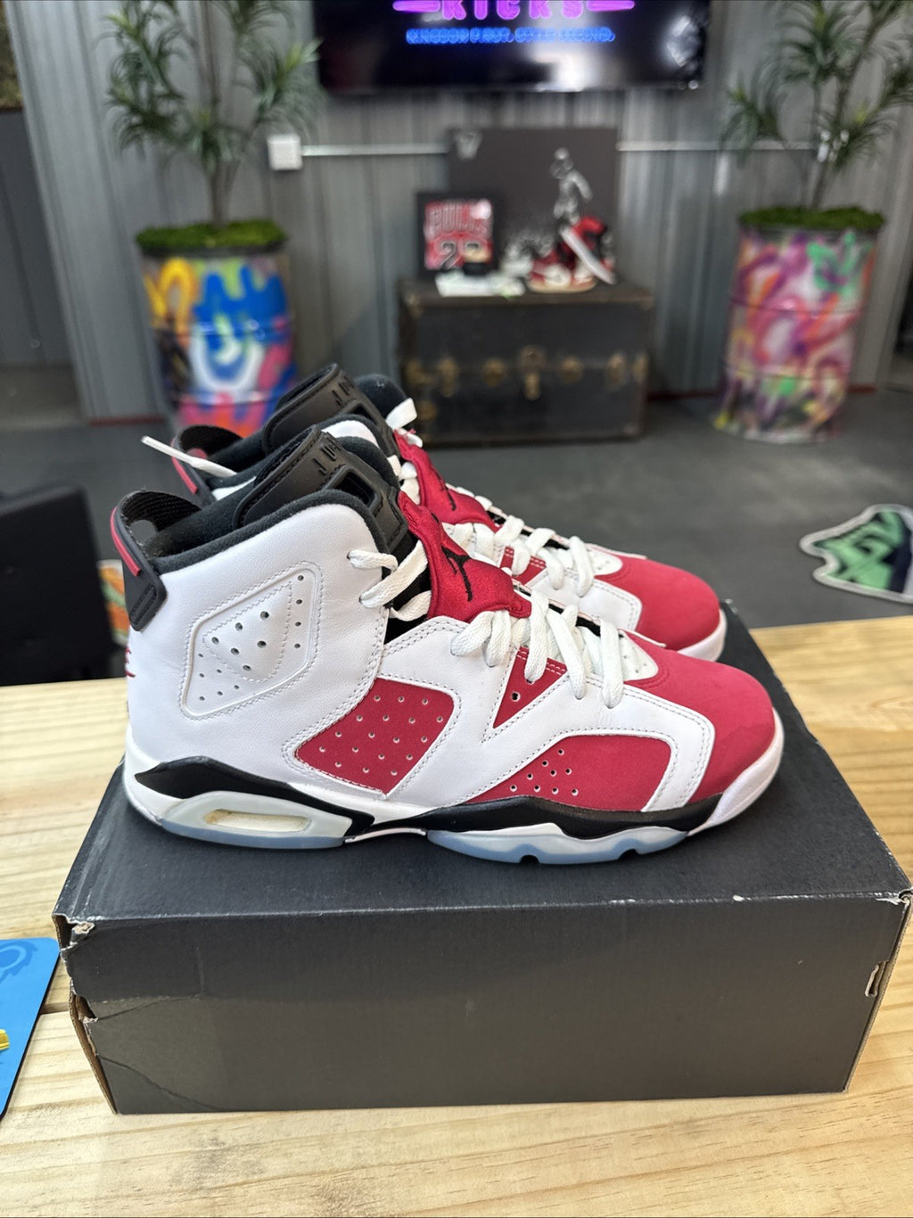 Size 7y - Nike Kids Jordan 6 Retro White Carmine Black