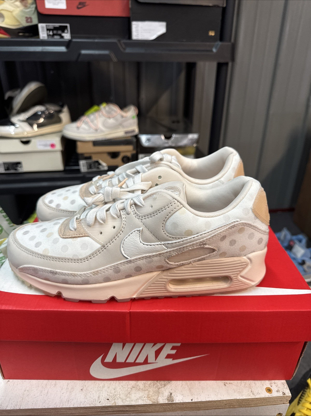 Men’s 10.5 - Nike Air Max 90 (Shimmer Polka Dot Sand) | Replacement Box