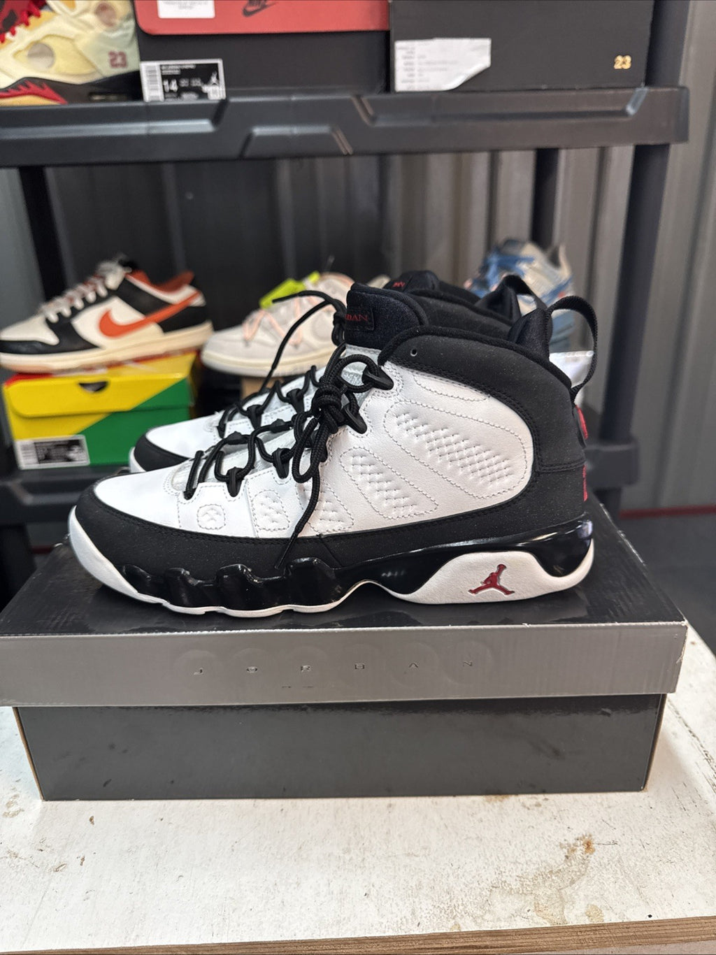 Retro 9 Jordans white black size 7y