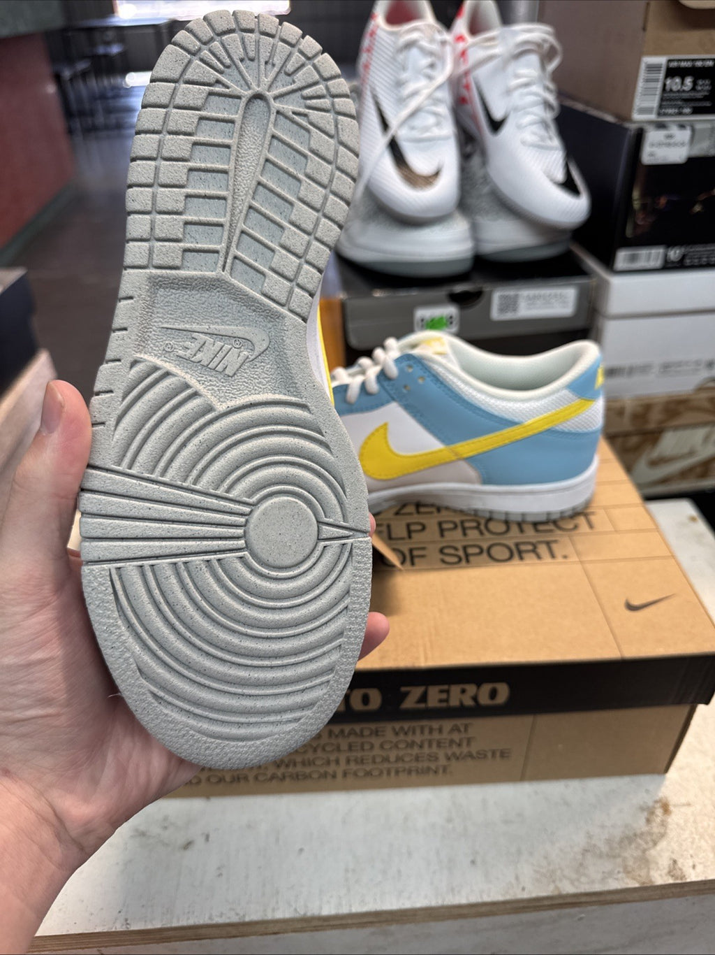 Size 5.5Y - Nike Dunk Low GS Blue Chill Yellow Strike White
