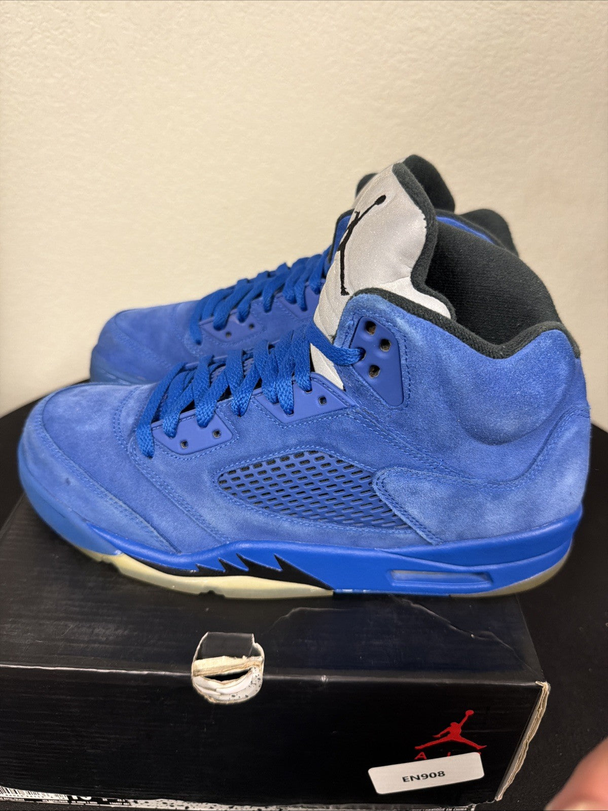 Jordan Air Jordan 5 Retro Blue Suede 136027-401 High Top Sneaker -Lace Up-