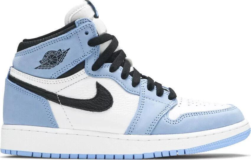 pair of Nike Air Jordan 1 Retro High OG sneakers in the "University Blue 6.5y