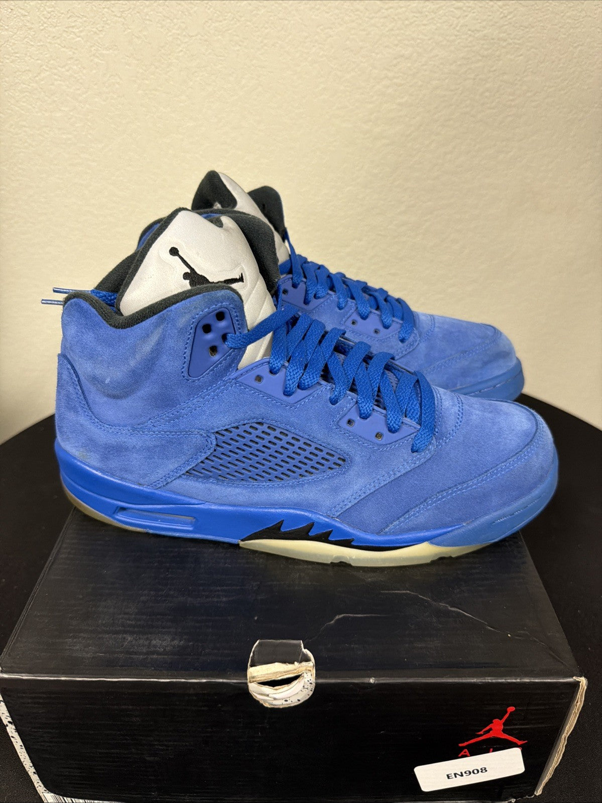 Jordan Air Jordan 5 Retro Blue Suede 136027-401 High Top Sneaker -Lace Up-