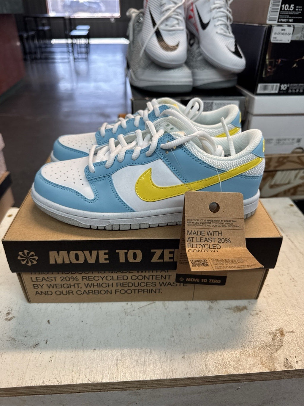Size 4.5Y - Nike Dunk Low GS Blue Chill Yellow Strike White