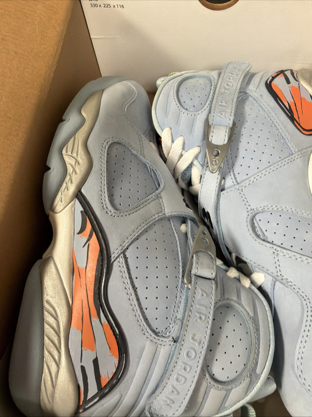 Size 7.5 Women’s - W Air Jordan 8 Retro Ice Blue Silver Orange Blaze 316836-401