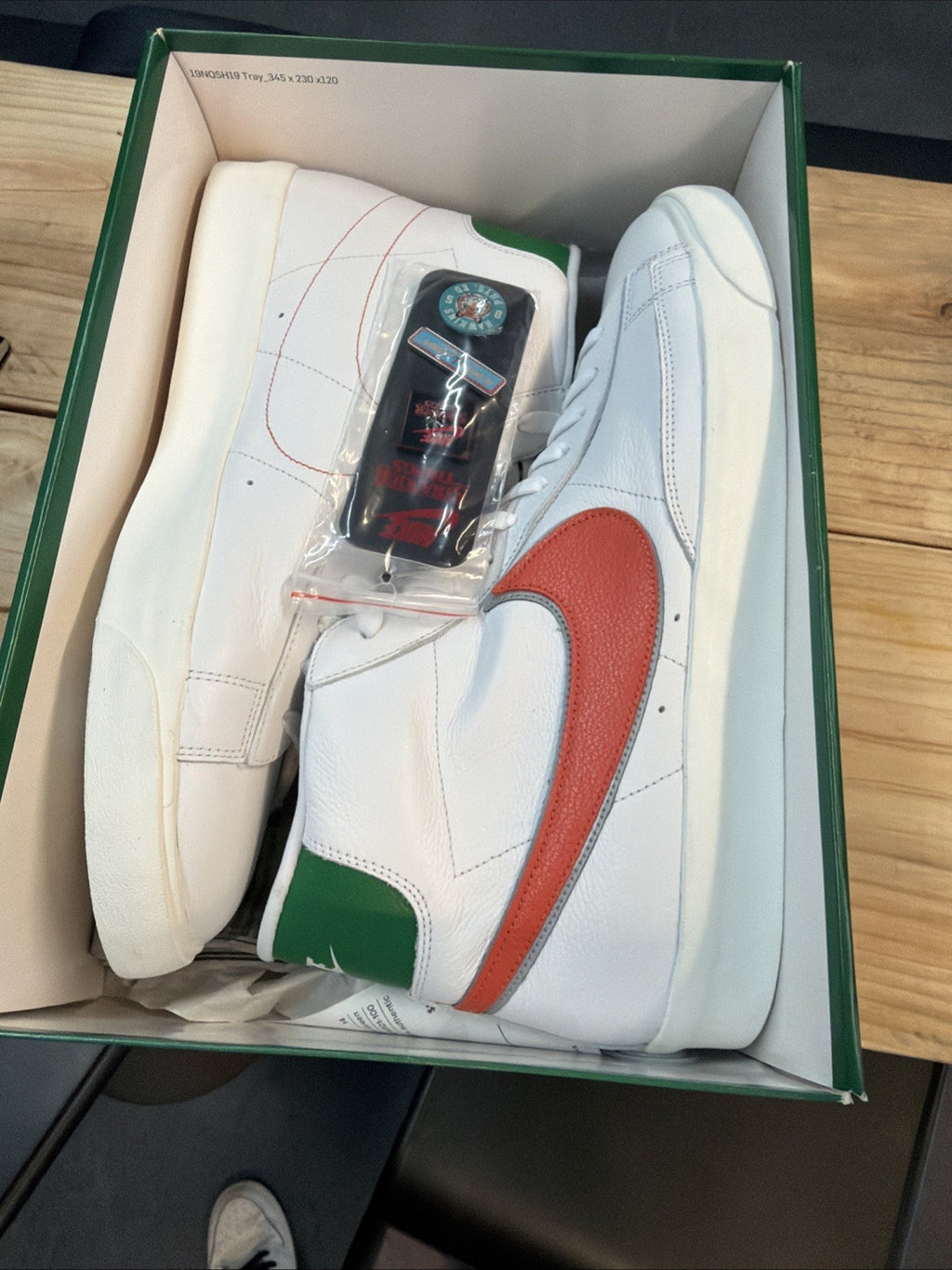Nike Blazer size 14. White Green Stranger Things Hawkins High School CJ6101-100.