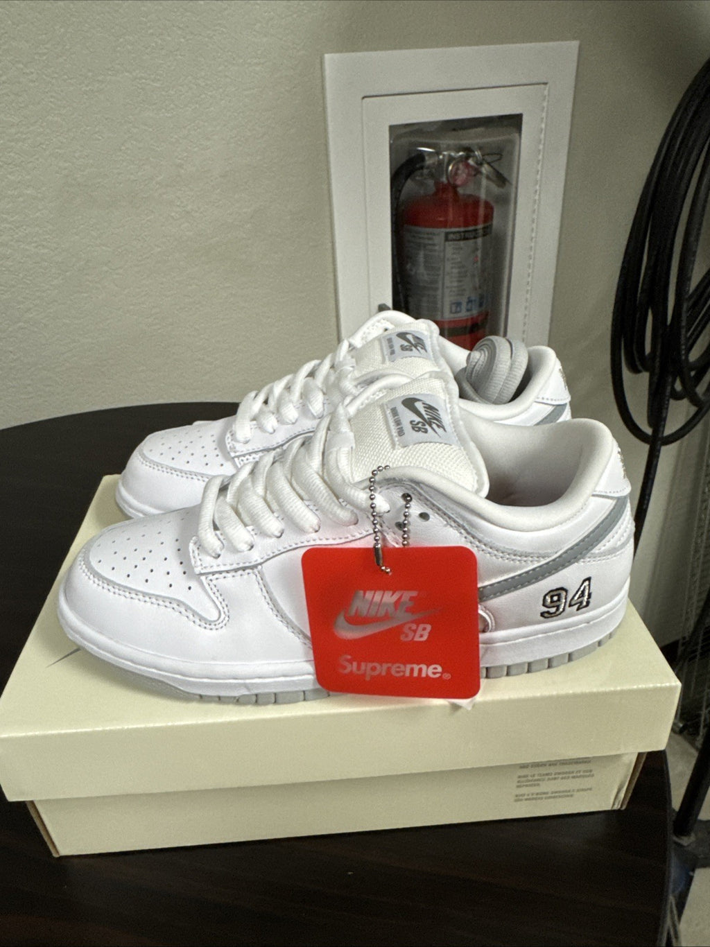 Size 6 - Supreme Nike SB Dunk Low “White Metallic Silver”