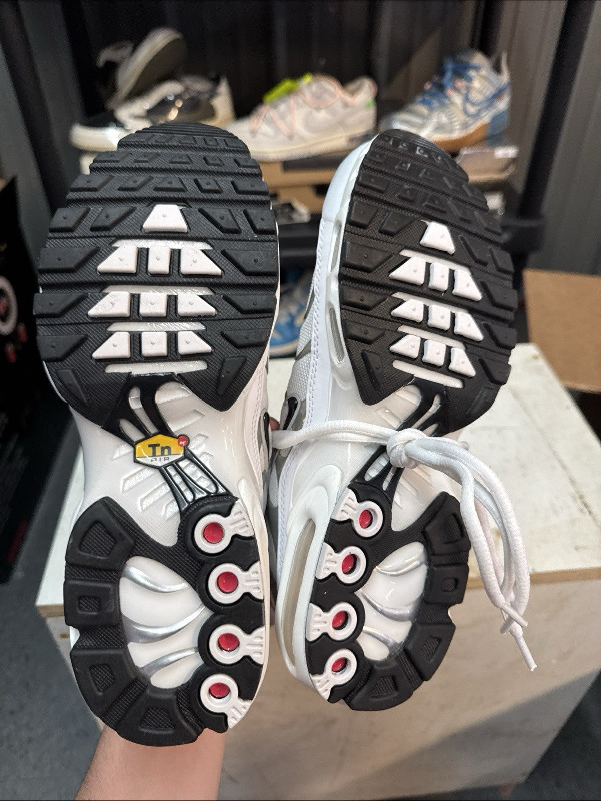 Size 8.5 - Nike AirMax Plus. White /Metallic Silver | No Box