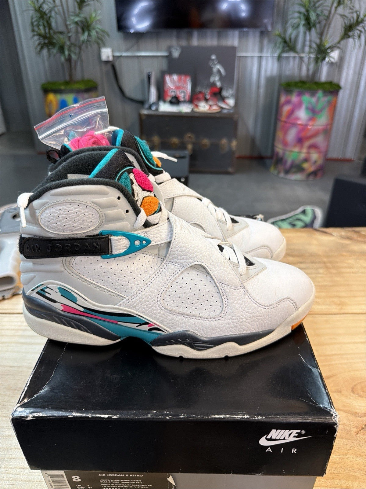 Size 8 Jordan 8 Retro South Beach White Turbo Green New (With Box) 305381-113