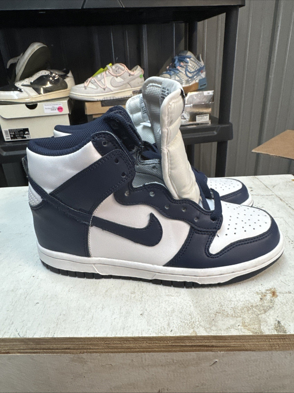 Size 4Y - Nike Dunk High White/Midnight Navy | Replacement Box - Worn Once