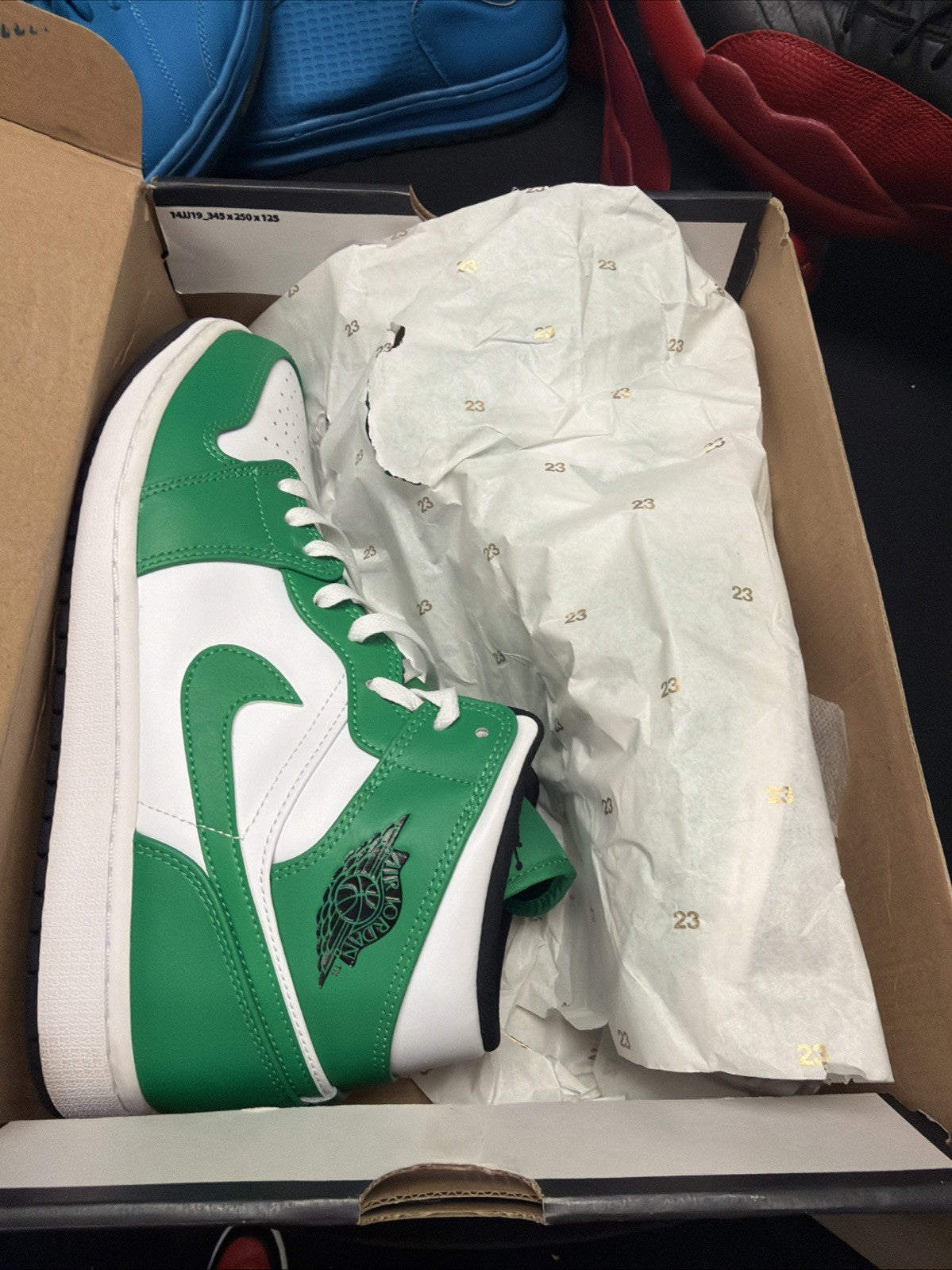 Nike Air Jordan 1 Mid Mens Size 12 Green White Athletic Leather Shoes Sneakers