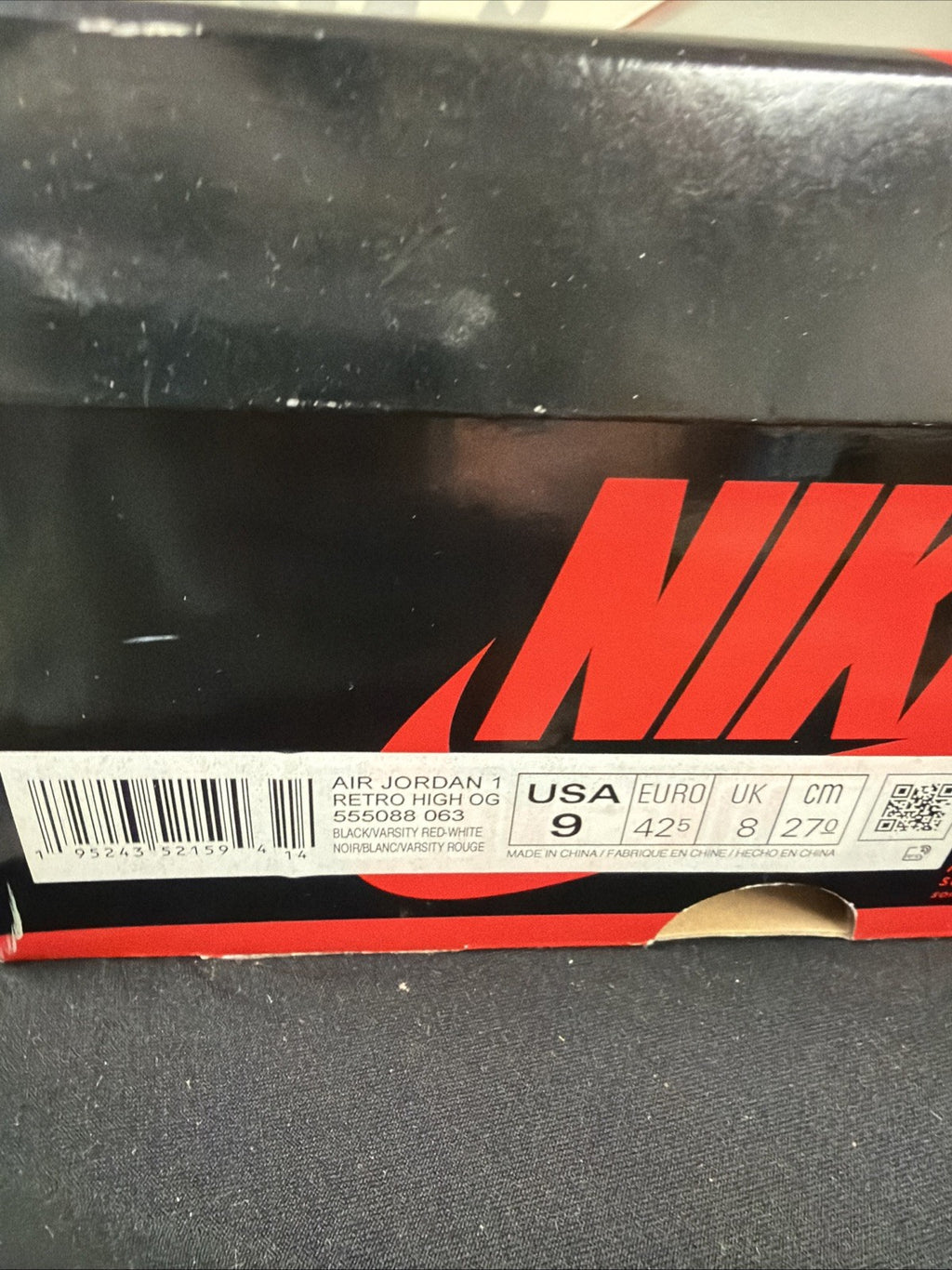 Air Jordan 1 Retro High OG Patent Bred Size 9 (555088 063)