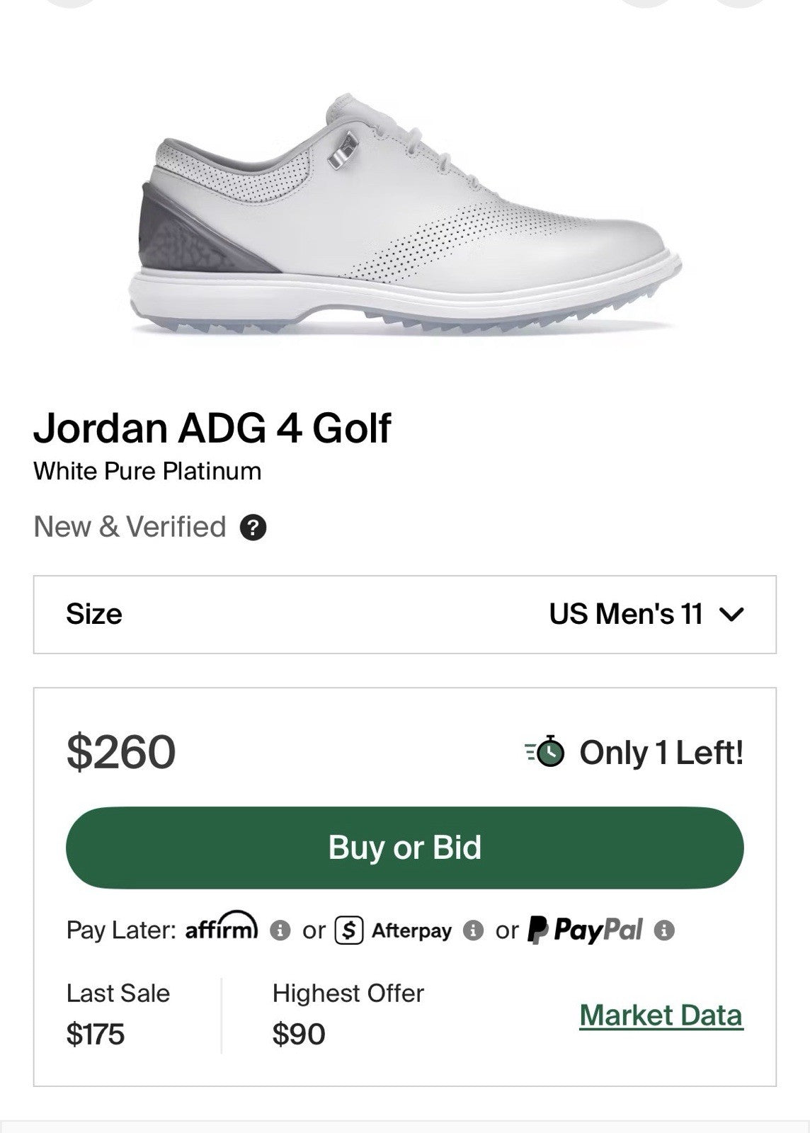 Size 11 - Nike Jordan ADG 4 'White Pure Platinum' Golf Shoe | Replacement Box