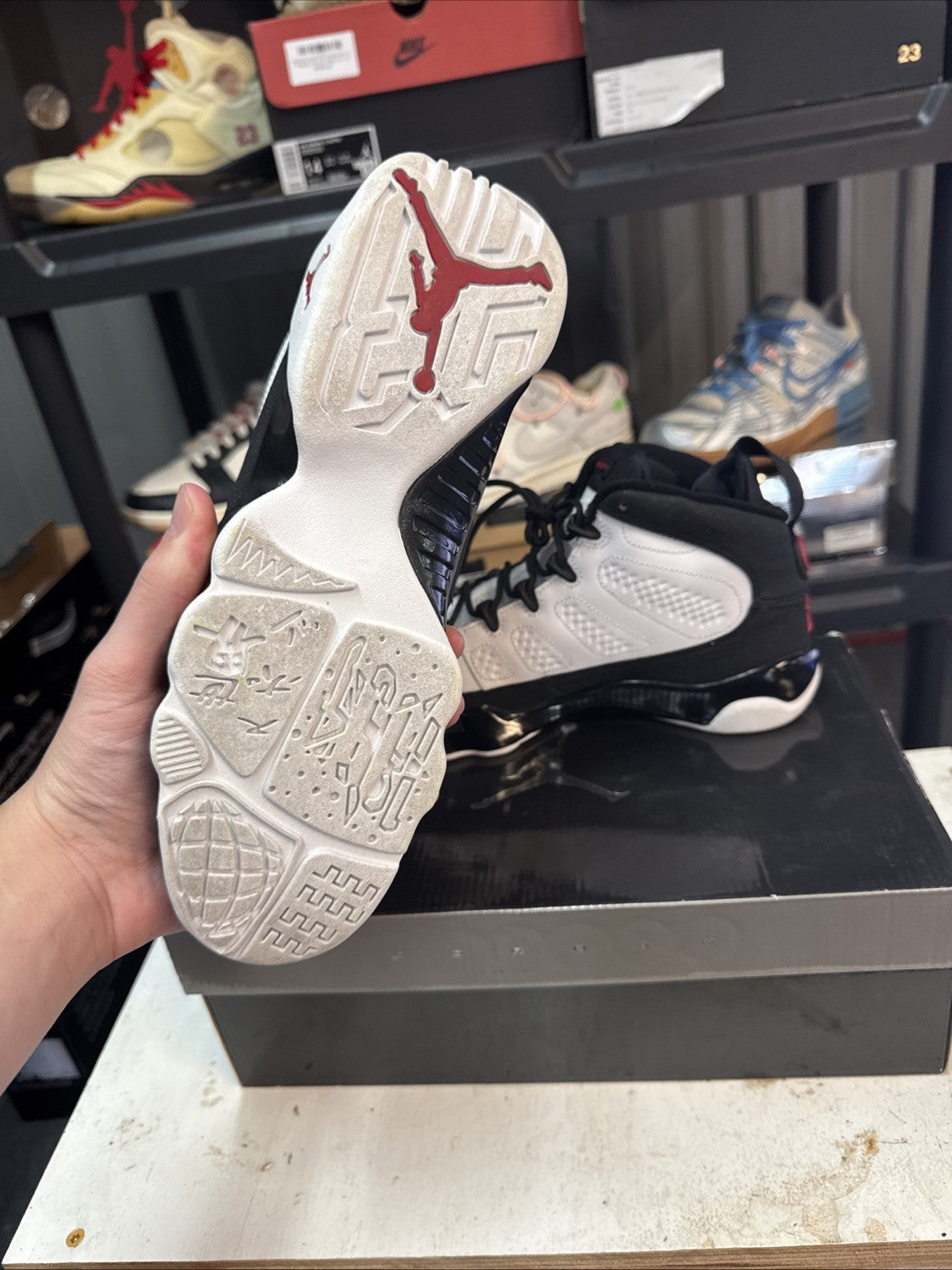 Retro 9 Jordans white black size 7y