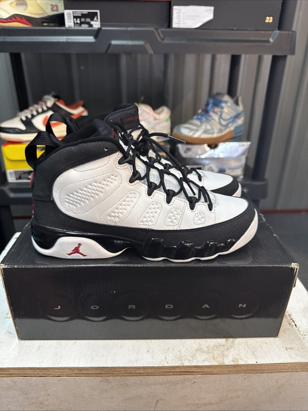 Retro 9 Jordans white black size 7y
