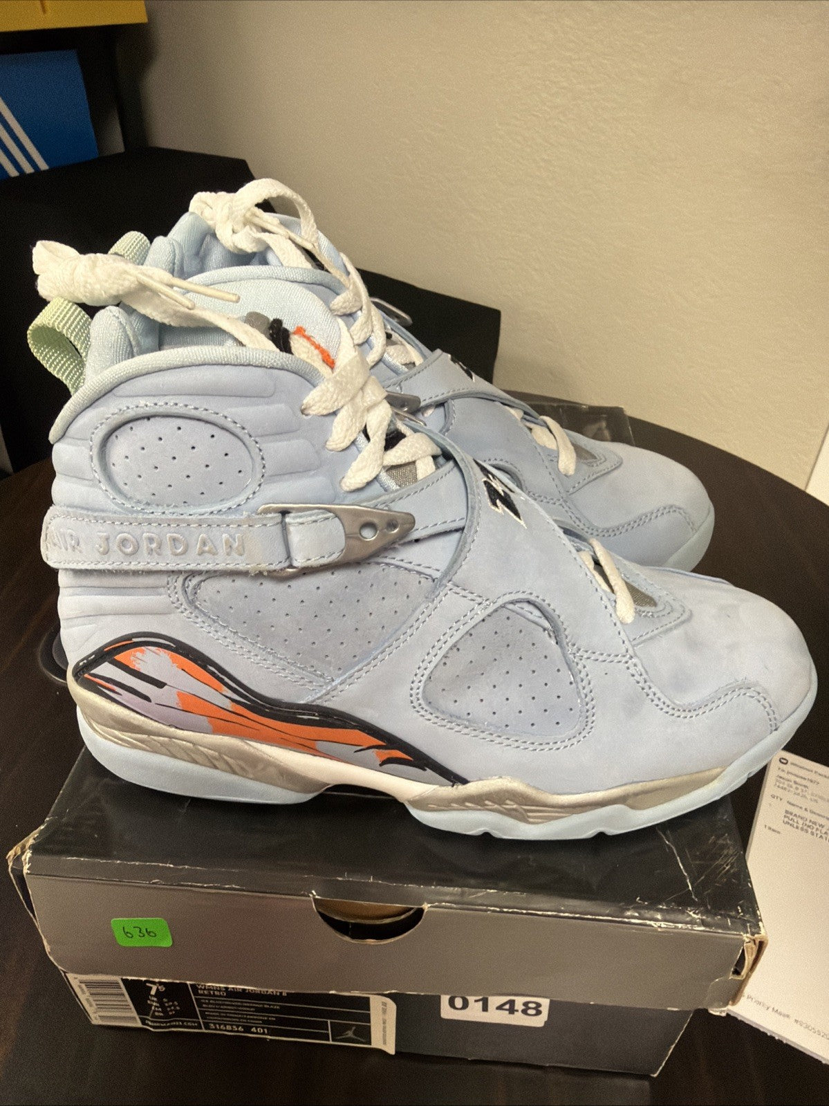 Size 7.5 Women’s - W Air Jordan 8 Retro Ice Blue Silver Orange Blaze 316836-401