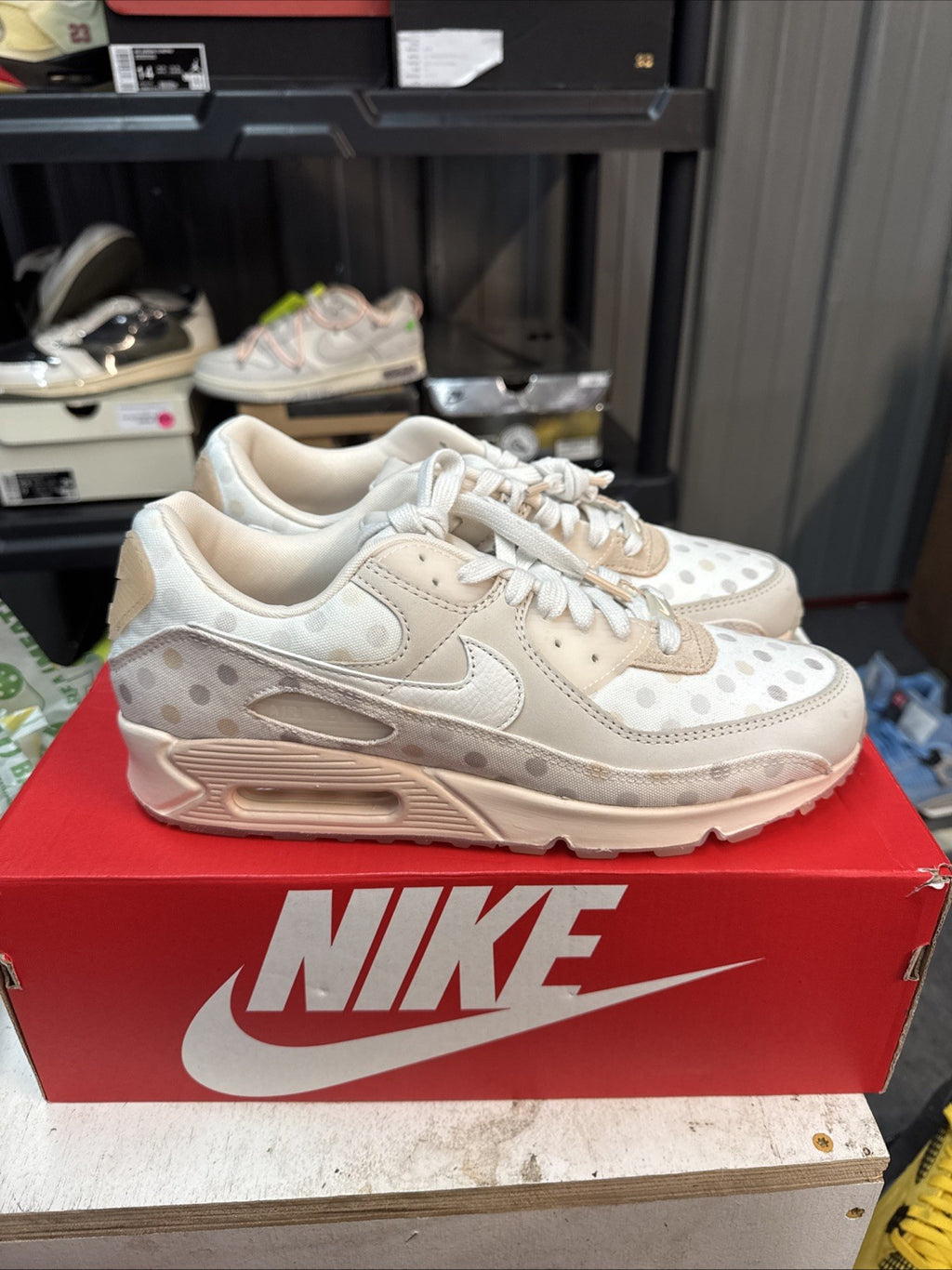 Men’s 10.5 - Nike Air Max 90 (Shimmer Polka Dot Sand) | Replacement Box