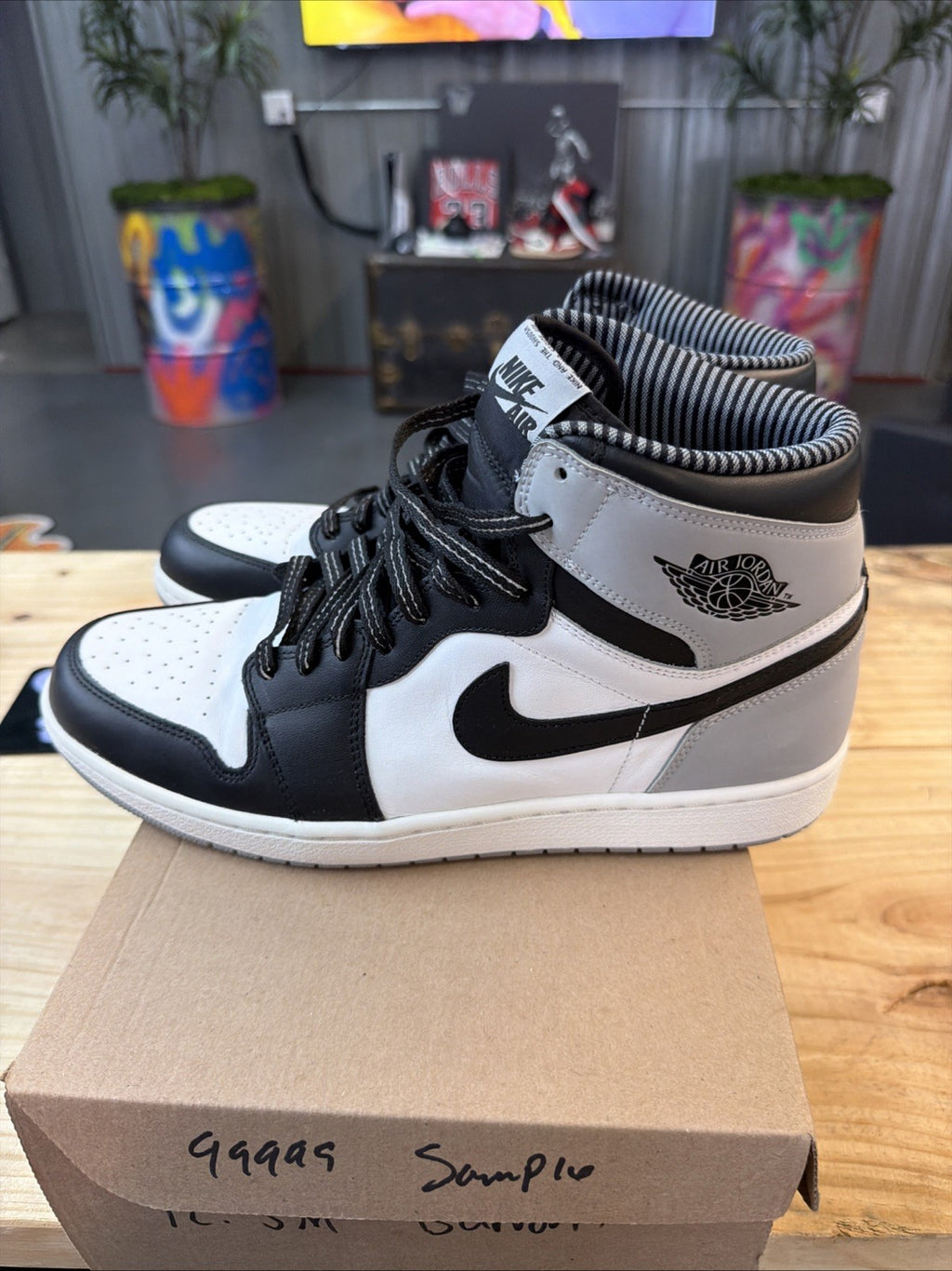 Jordan 1 Retro High OG Barons Mens 12.5 White Black Shoes Sneakers SAMPLE. RARE