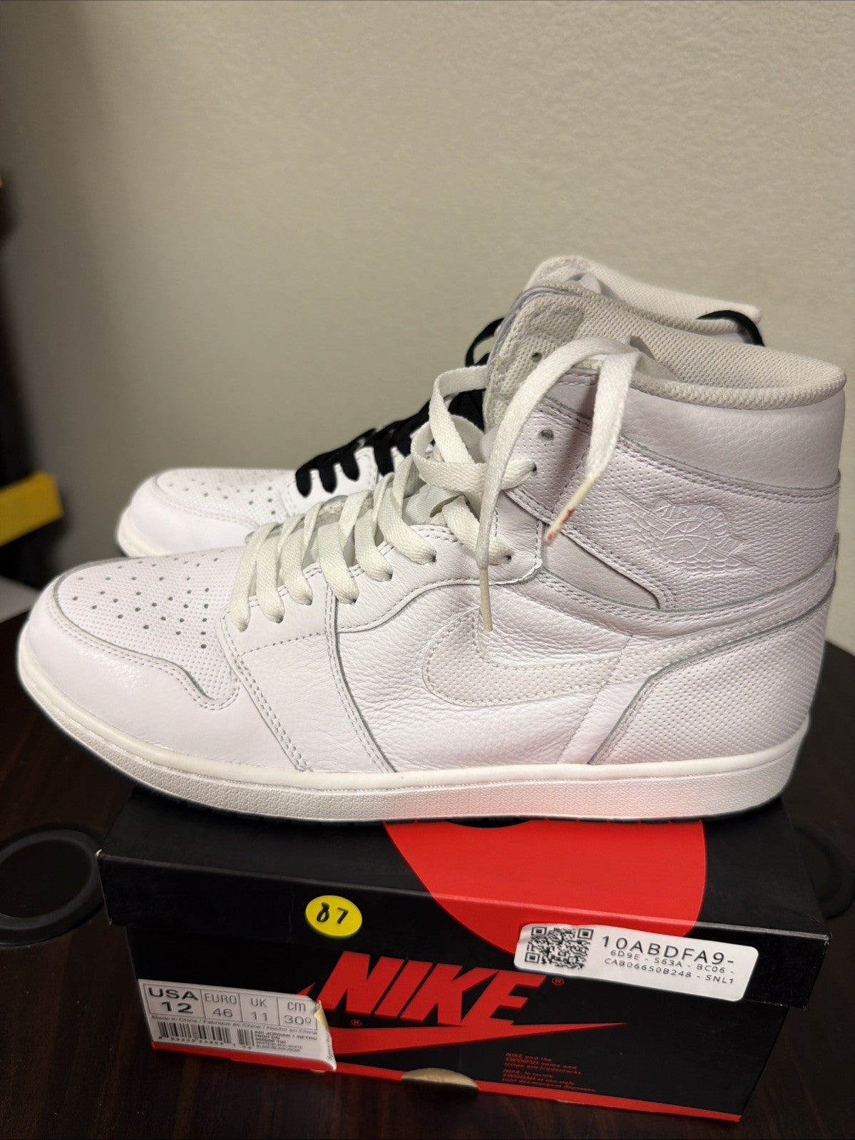 Nike Air Jordan 1 2017 High White Perforated Men's Size 12 555088-100