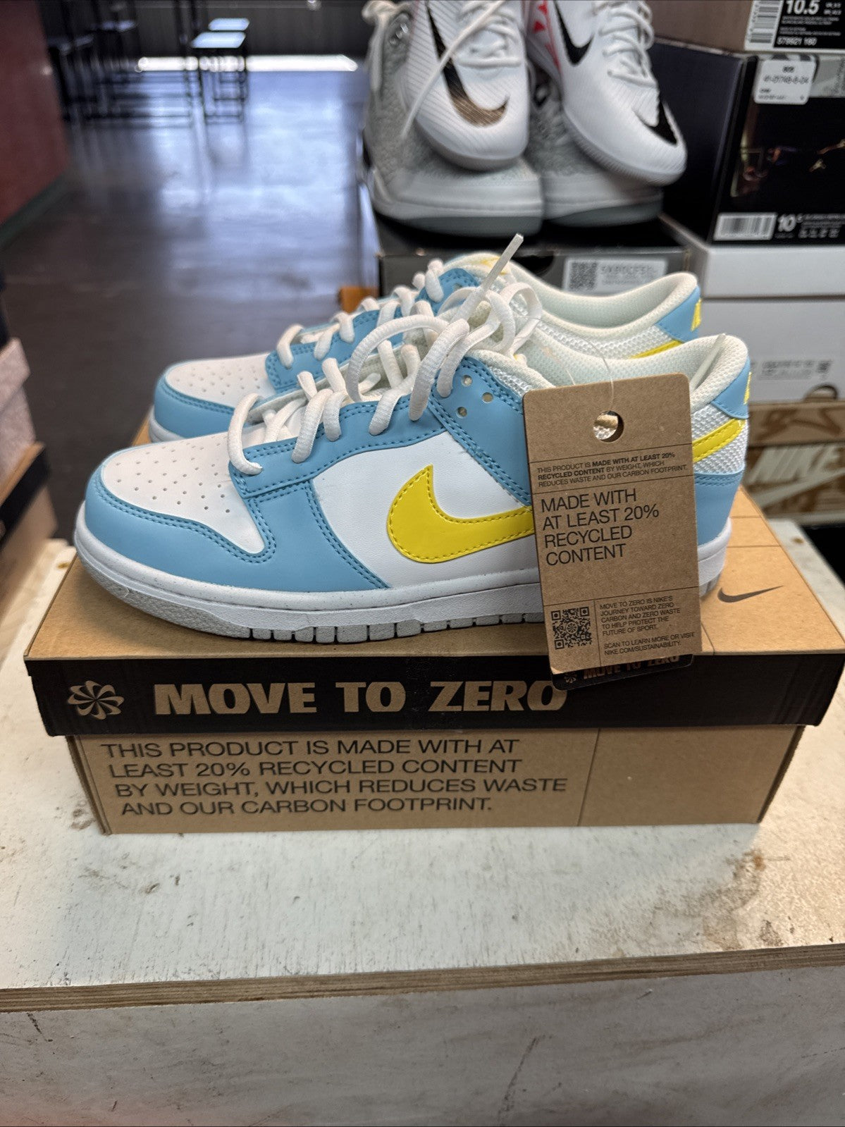 Size 5.5Y - Nike Dunk Low GS Blue Chill Yellow Strike White