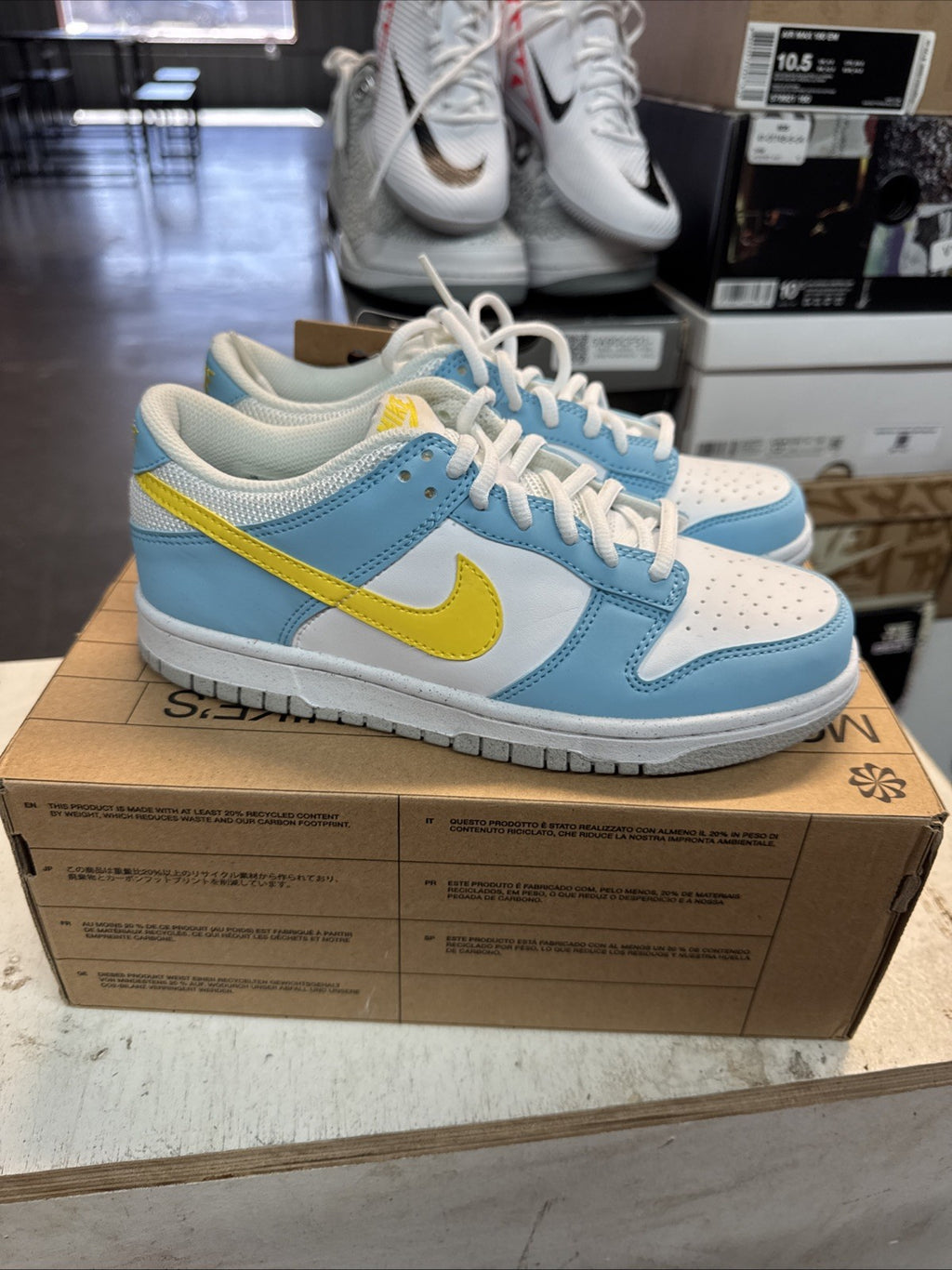 Size 5.5Y - Nike Dunk Low GS Blue Chill Yellow Strike White