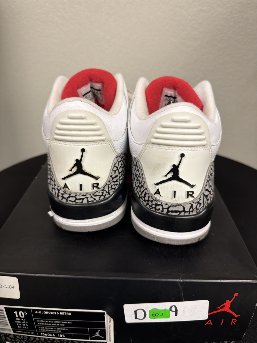 Size 10.5 Air Jordan 3 “White cement” Pre Owned (Excellent)