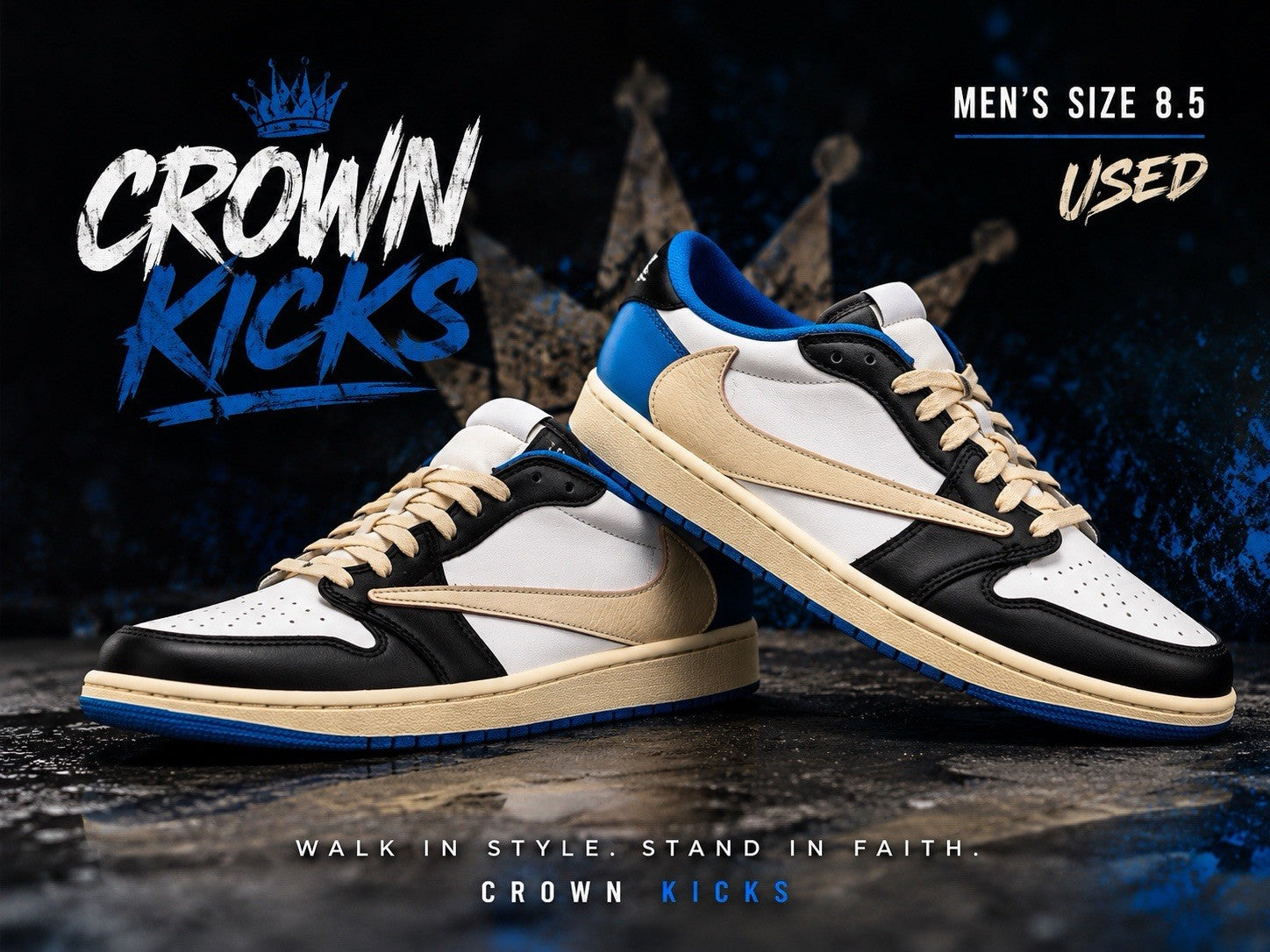 Size 8.5 - Air Jordan 1 Retro x Fragment Design x Travis Scott Low Blue