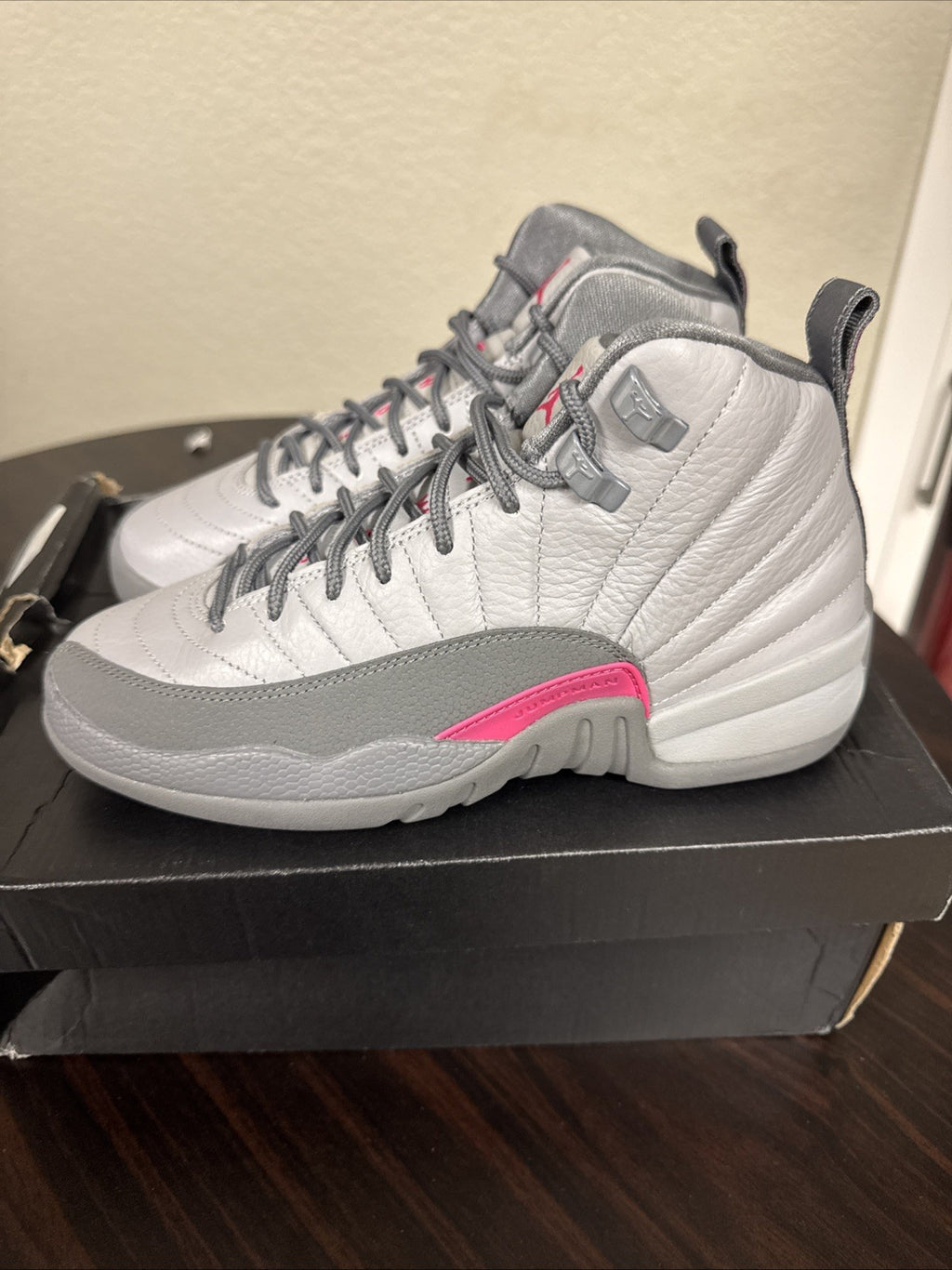 Size 5Y - Nike Air Jordan 12 Retro GG Wolf Grey/Vivid Pink Shoes