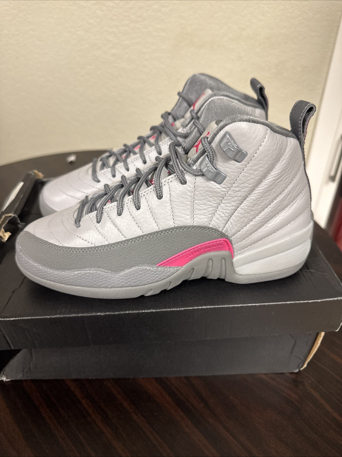 Size 5Y - Nike Air Jordan 12 Retro GG Wolf Grey/Vivid Pink Shoes