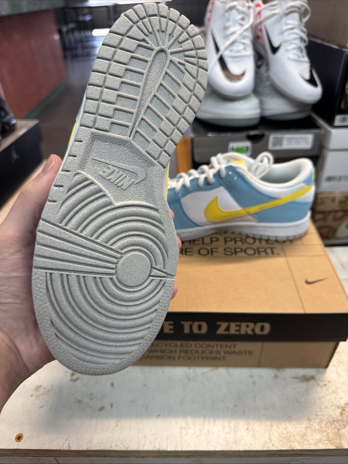 Size 4.5Y - Nike Dunk Low GS Blue Chill Yellow Strike White