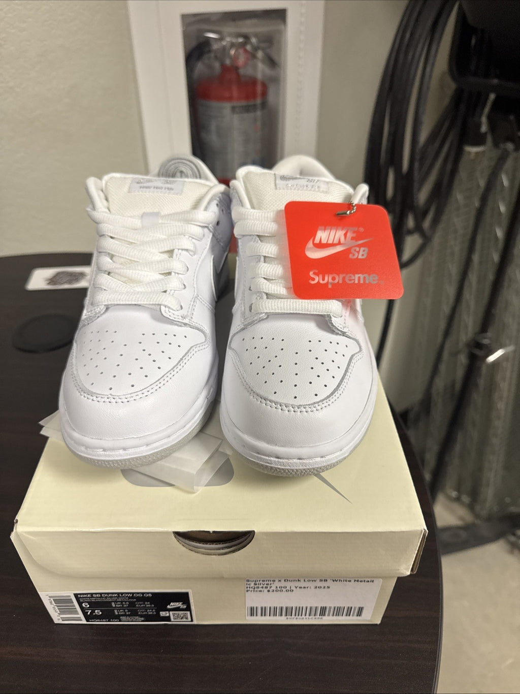 Size 6 - Supreme Nike SB Dunk Low “White Metallic Silver”
