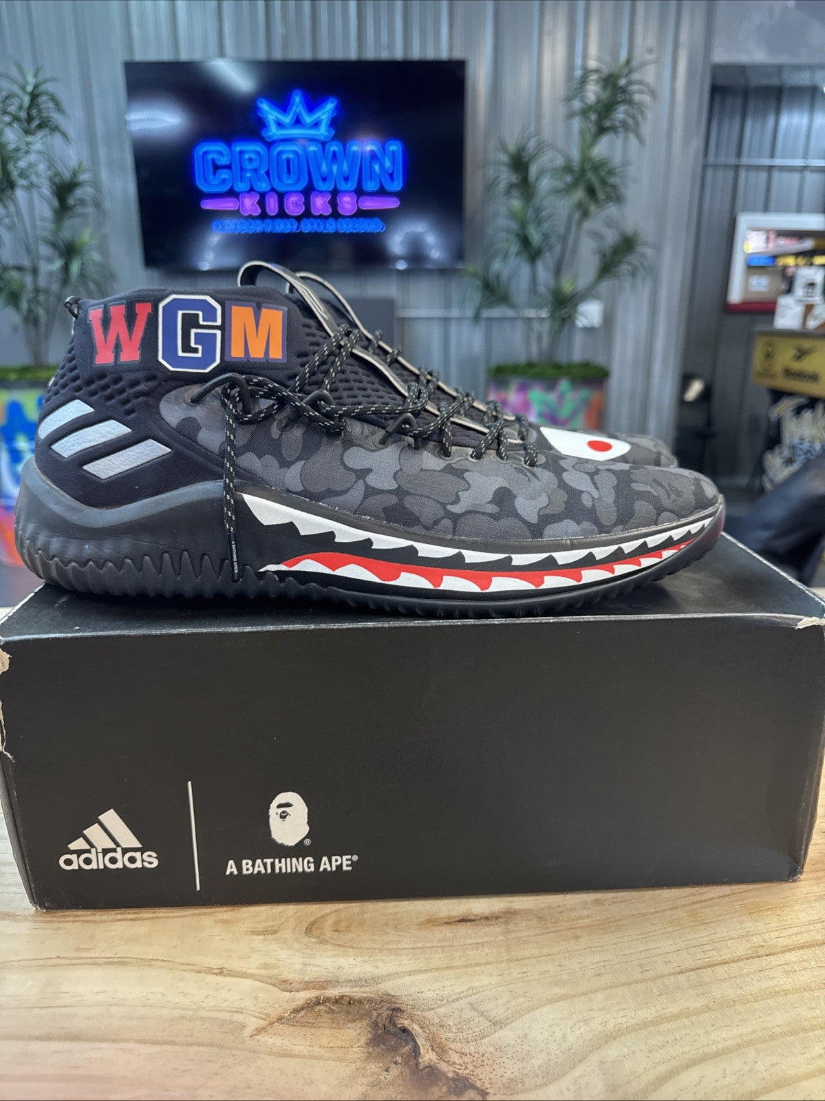 Size 15 - adidas Dame 4 x A Bathing Ape Black Camo 2018