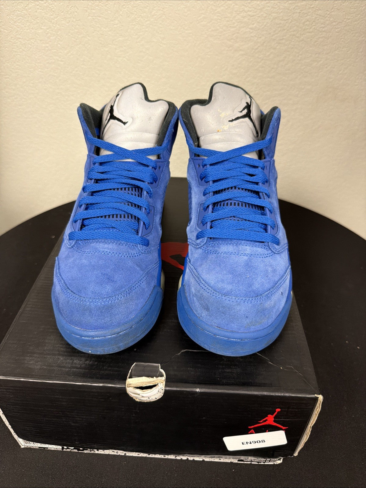 Jordan Air Jordan 5 Retro Blue Suede 136027-401 High Top Sneaker -Lace Up-