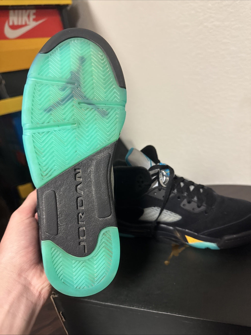 Size 6.5Y Air Jordan 5 Retro GS Aqua  Black/Aquatone/Taxi