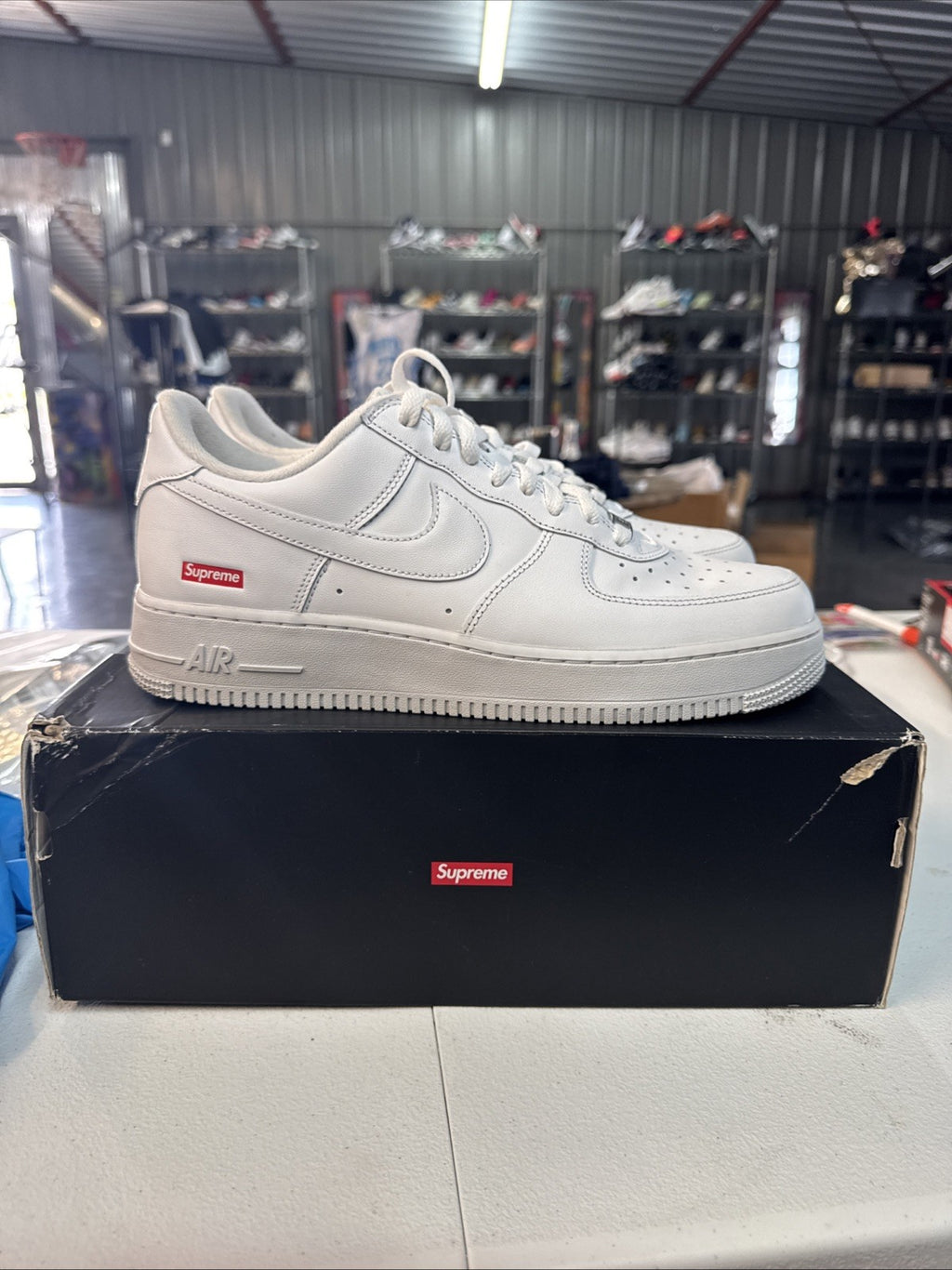Size 10 - Nike Air Force 1 Low Supreme Box Logo White/White 2020