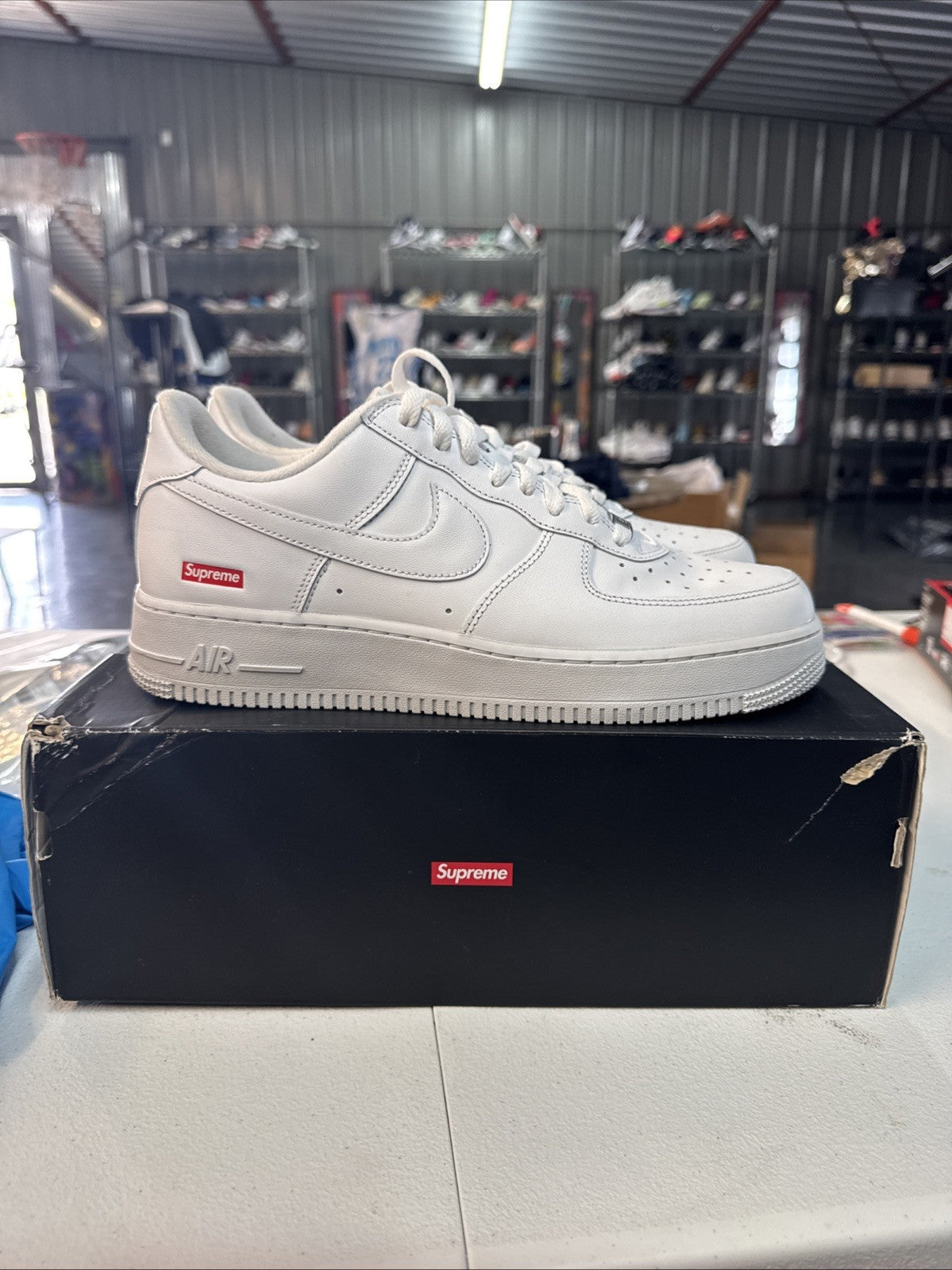 Size 10 - Nike Air Force 1 Low Supreme Box Logo White/White 2020